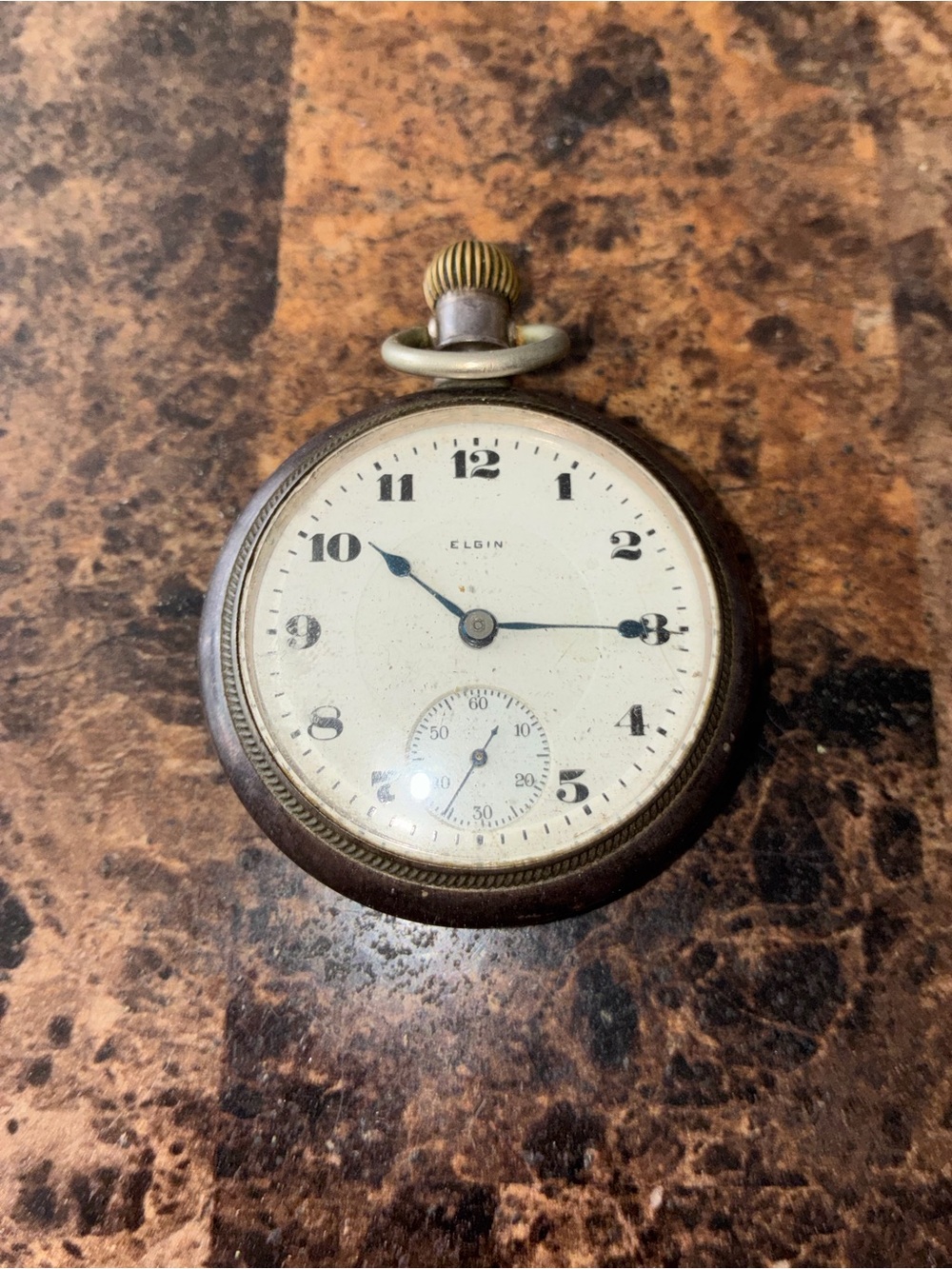 Elgin Men's Vintage Pocket Watch — White Dial, Brown Case